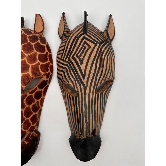Wood Carved Decorative Zebra Girrafe Heads Hand Made - Picture 4 of 9